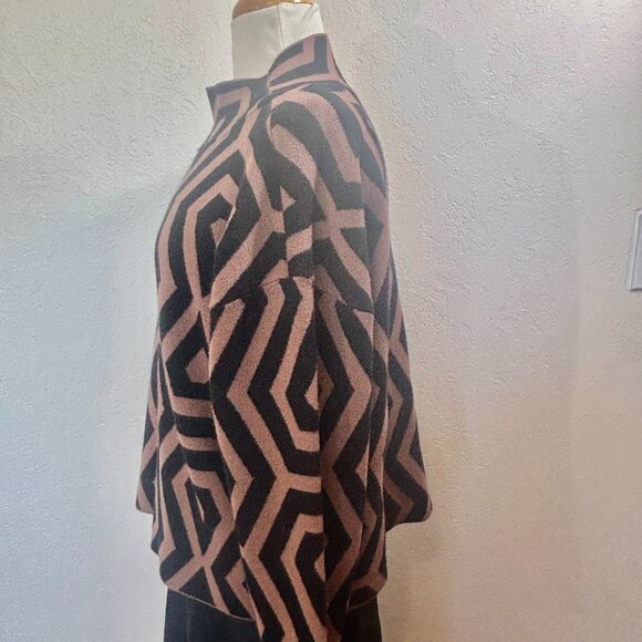 Maeve by Anthropologie sweater SZ M Mock turtleneck 3/4 sleeves Black brown - Picture 2 of 5